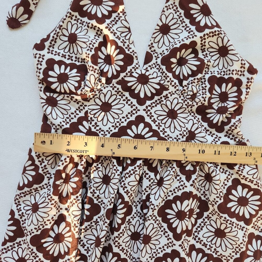 Urban Outfitters Brown White Floral Halter Mini Dress Summer Beach Festival Cute - Picture 9 of 10